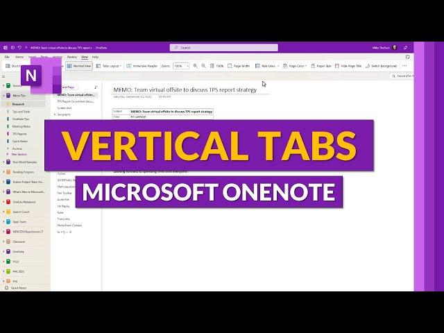 Vertical Tabs Layout in Microsoft OneNote 365 Desktop