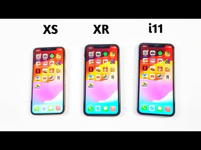 iPhone Xs Vs iPhone 11 Vs iPhone Xr - SPEED TEST!! iOS 17