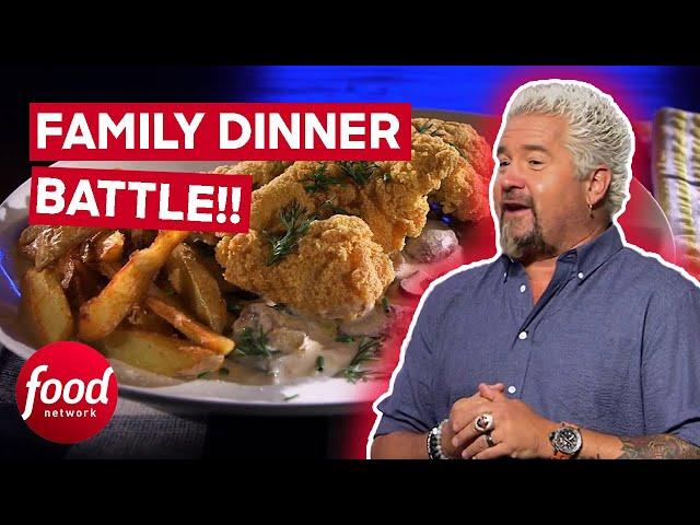 Guy Fieri Challenges Chefs To A Family Dinner Battle! | Guy's Grocery Games