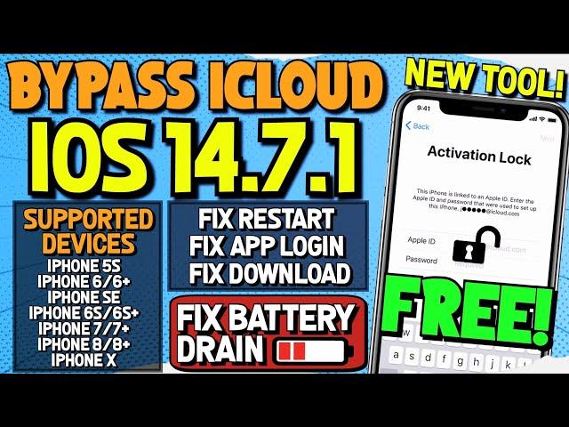 New! Full FREE iCloud Bypass iOS 14.7.1 All Fixed! Fix Notifications, Fix Restart, No Battery Drain