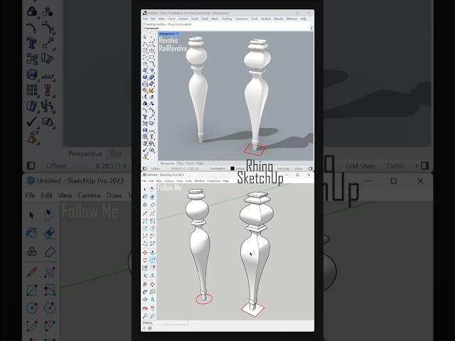 SketchUp vs Rhino - Follow me - Revolve #sketchup #rhino3d #sketchuptutorial #architecture