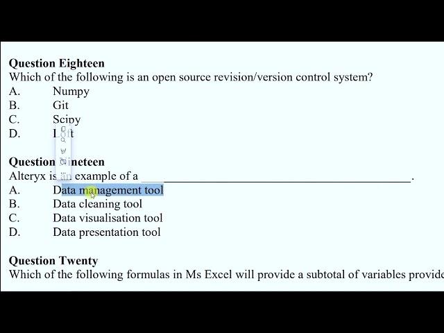 Business Data Analytics Dec 2022 Block revision BDA Q19