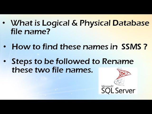 Rename Logical and Physical Database Filename in SQL server || Ms SQL