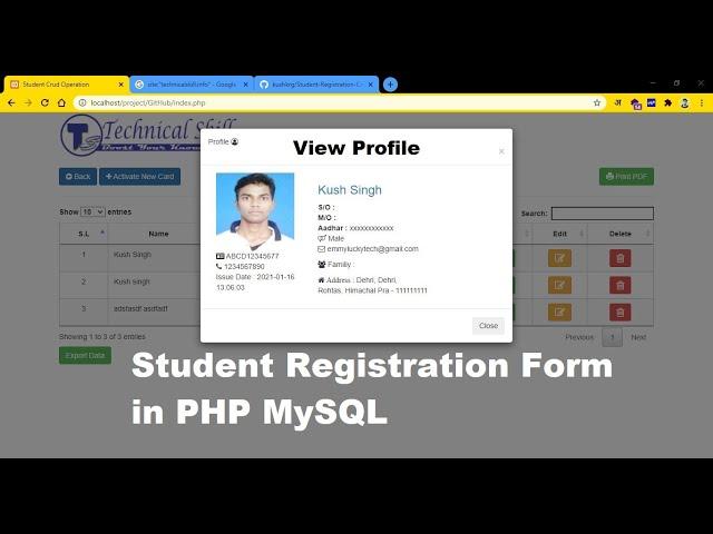 Student Registration Form in PHP | Crud Operation In PHP MySQL | Free Source Code