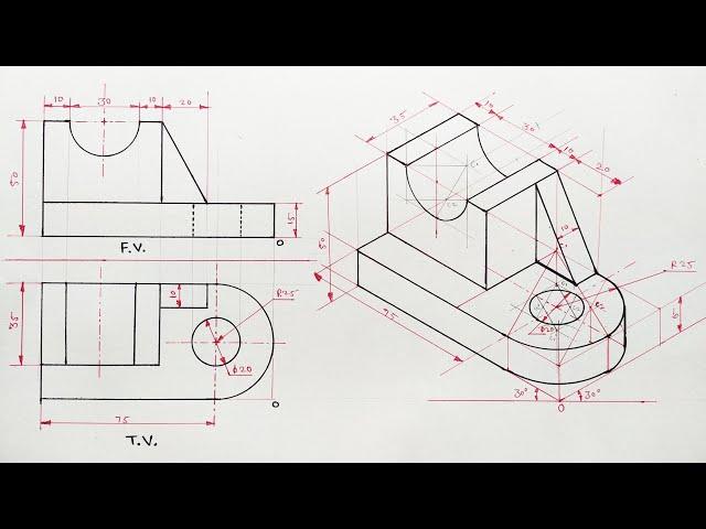 Engineering drawing | Isometric view | Isometric drawing | How to draw isometric view