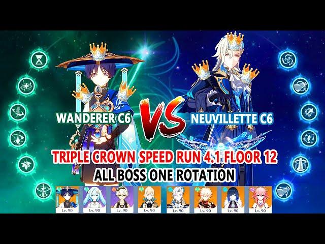 Neuvillette C6 & Wanderer C6 Triple Crown Speed Run 4.1 Floor 12 - All Boss One Rotation