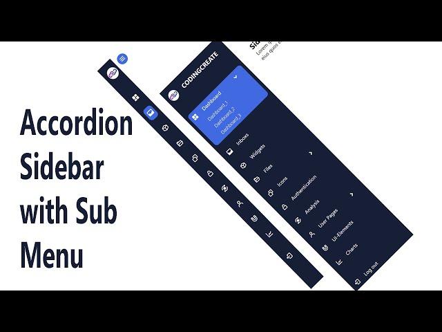 accordion sidebar menu with sub menu using html, css and javascript