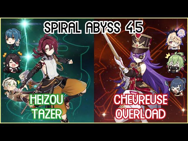 NEW SPIRAL ABYSS 4.5 - Heizou Tazer x Chevreuse Overload | No Geo Unit 4* Challenge Full Star Clear!