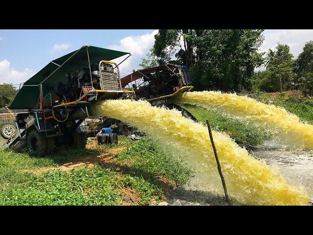 Running 2 Powerful Water Pumps 14 Inches for Irrigation. Powered by Diesel Engines in Thailand