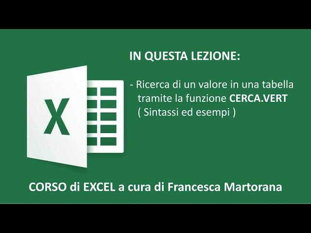 Excel - Tutorial 7G: Funzione CERCA.VERT (cerca verticale)