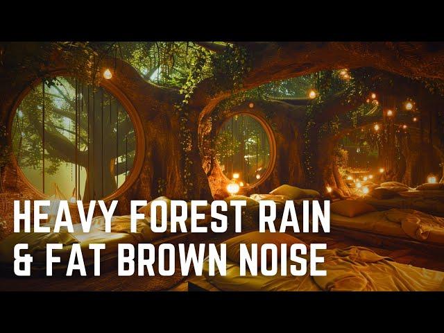 HEAVY FOREST RAIN AND FAT BROWN NOISE | 12 hours | Black Screen | No Midway Ads