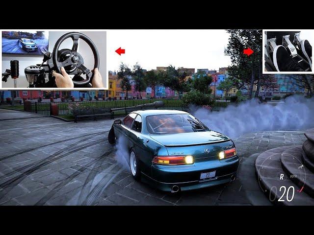 Forza Horizon 5 - Drifting Lexus SC300 at Night (w/900° Steering Wheel Setup)