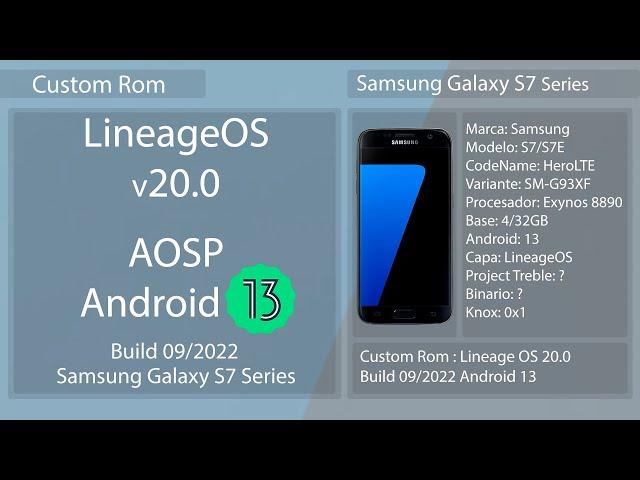LineageOS 20.0 Android 13 - Build 09/2022 - Samsung Galaxy S7 Series