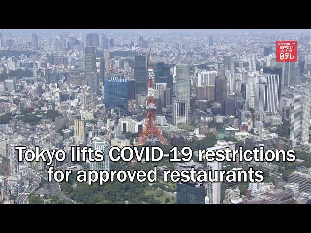 Tokyo lifts COVID-19 restrictions for approved restaurants