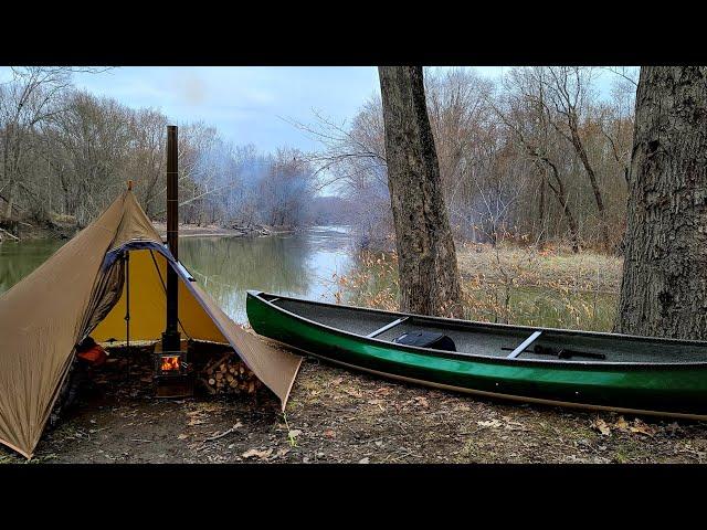 Canoe Camping Alone with a Solo Hot Tent and Wood Stove