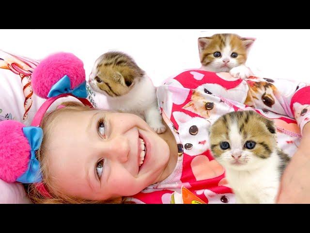 Nastya Learns How To Foster a Kittens