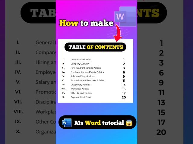 How to make a table of contents in word ⁉️ #shorts #word