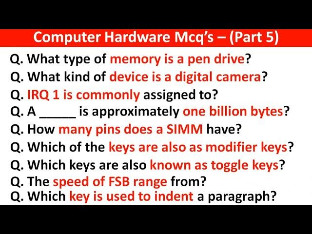 Hardware and Software Mcq's | Top 100 Computer Hardware Mcq's | Computer Mcq's Questions and Answers