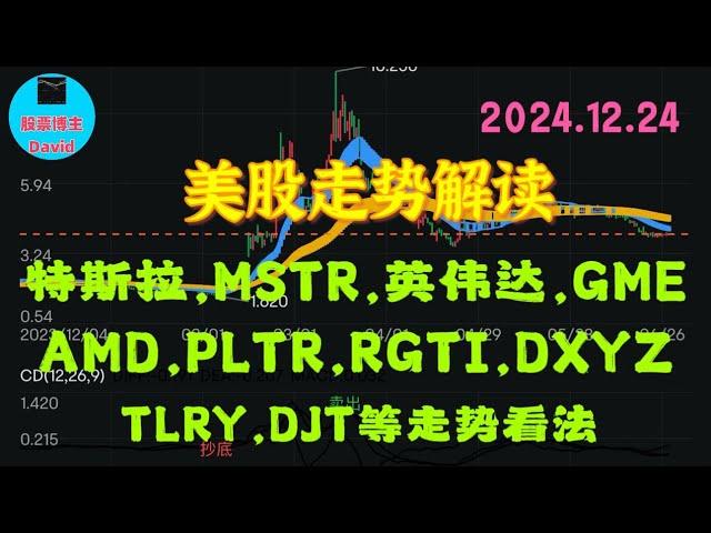 12月25日，美股即时走势解读，特斯拉、MSTR、英伟达、GME、AMD、RGTI、PLTR、DXYZ、TLRY、DJT、等走势看法#美股推荐2024 #英伟达股票 #特斯拉股票 #美股 #美股大涨