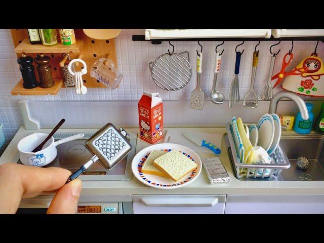 Re-Ment Mini Kitchen | Toy Food Cooking | Toy Miniatures | Ham & Cheese Toastie & Hot Chocolate ASMR