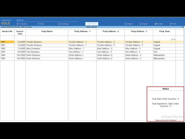 Tally Add On : Import Sales Order from Excel to Tally in Tally Prime software.