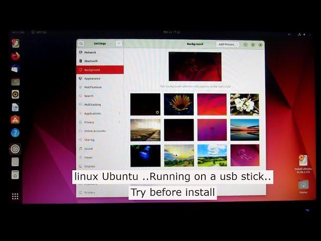 linux Ubuntu .. Running on a usb stick