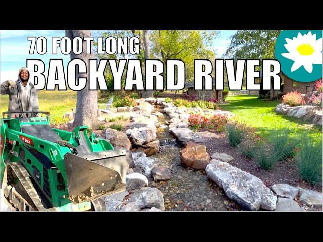 Our LONGEST Waterfall: Building 70-ft Natural Backyard Stream!