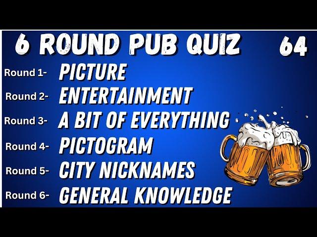 Virtual Pub Quiz 6 Rounds: Picture, Entertainment, City Nicknames Pictogram, GK No.64