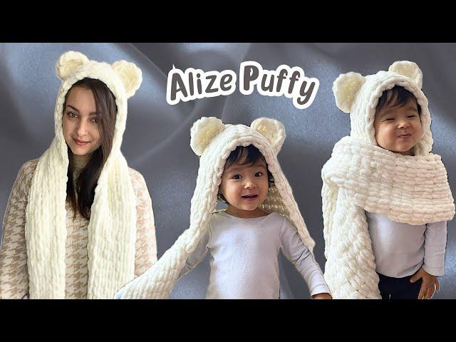 Шарф-капюшон с ушками из Alize Puffy