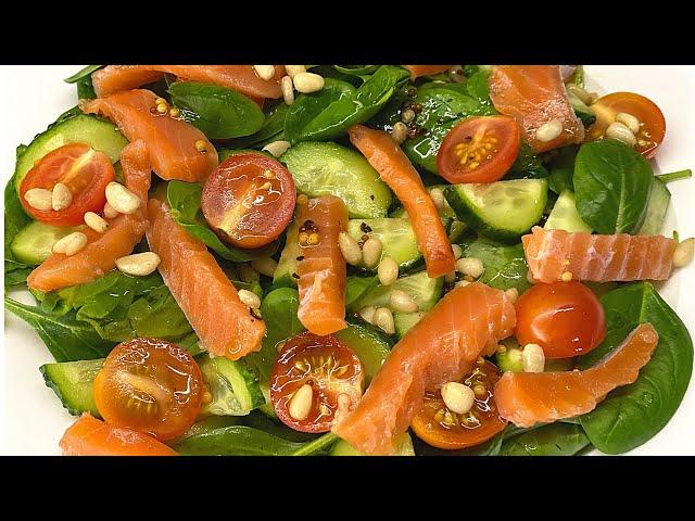 Salmon and Spinach Salad  Just 10 minutes. Vitamin salad. Salmon and Spinach Salad.