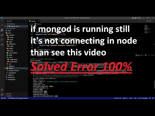 MongooseServerSelectionError: connect ECONNREFUSED ::1:27017 Solved this error.