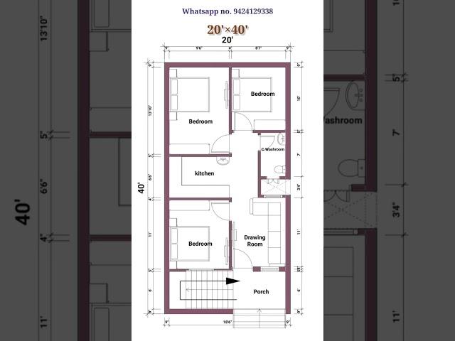 20×40 House Plan || 20×40 House Design || 22×40 Floor Plan || #floorplan #houseplan #shorts