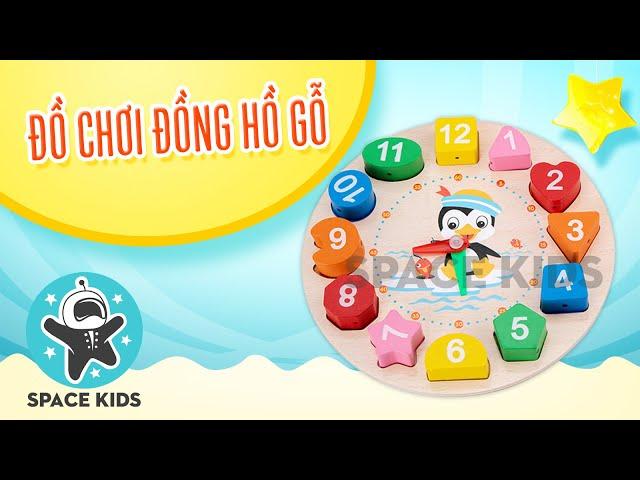 Đồ chơi đồng hồ gỗ thông minh cho bé học số, hình khối, màu sắc và học xem giờ - Space Kids