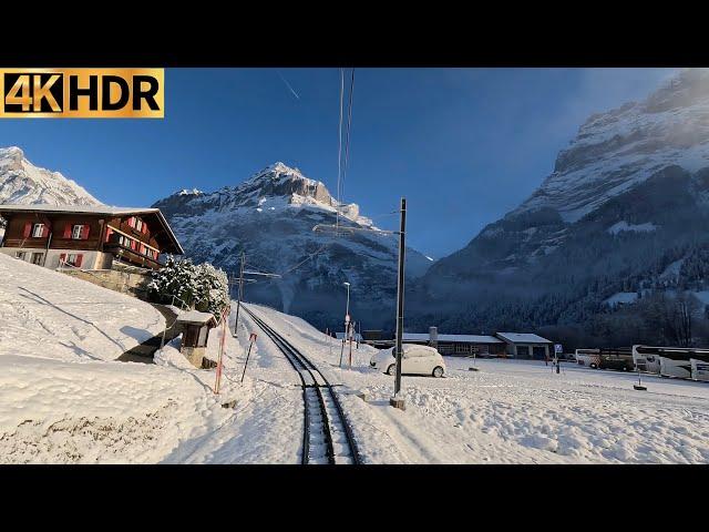 Cab Ride - Kleine Scheidegg to Grindelwald Switzerland | Train Driver View | 4K HDR Video