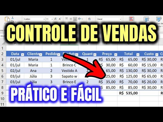 Como Montar uma Planilha para CONTROLE de VENDAS no EXCEL - Fácil e Prático