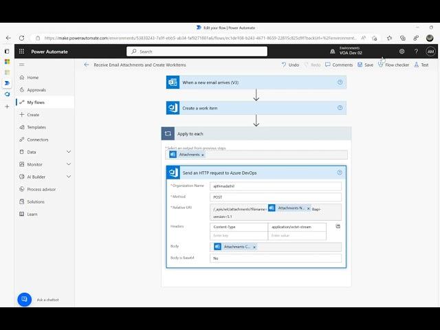 Power Automate - Create Azure DevOps WorkItem and Attachments