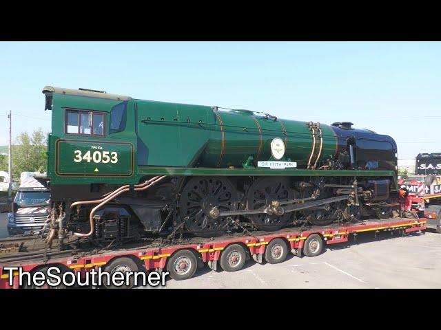 34053 "Sir Keith Park" emerges from Herston Works - Swanage Railway 20/05/2024