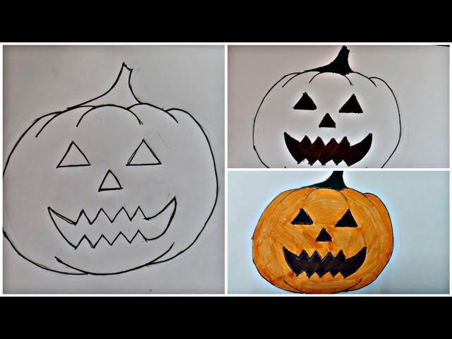 How to DRAW a HALLOWEEN PUMPKIN for kids / Pumpkin Painting Tutorial / Draw Halloween drawings easy