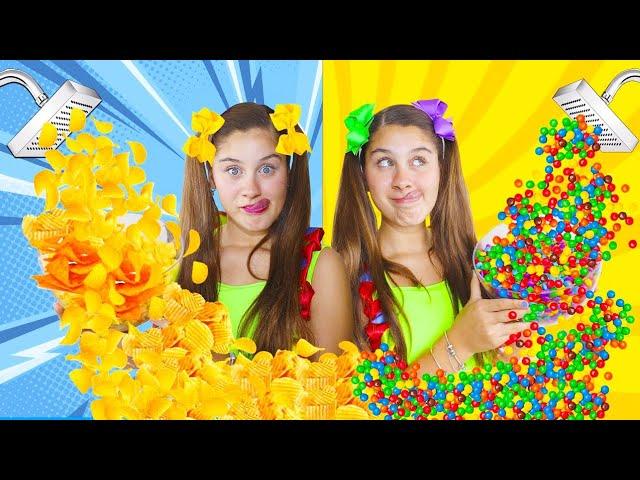 THE FUNNIEST VIDEOS OF M&MS MAGIC SHOWER AND MILENINHA CHIPS - Kids Video Compilation