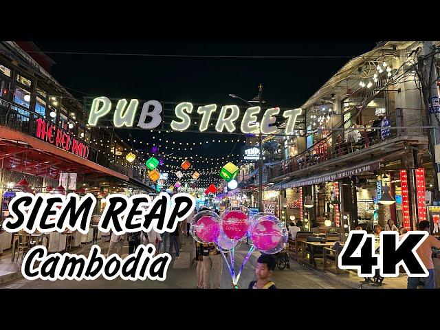 Pub Street | Evening walk through the center of Siem Reap, Cambodia | 4K