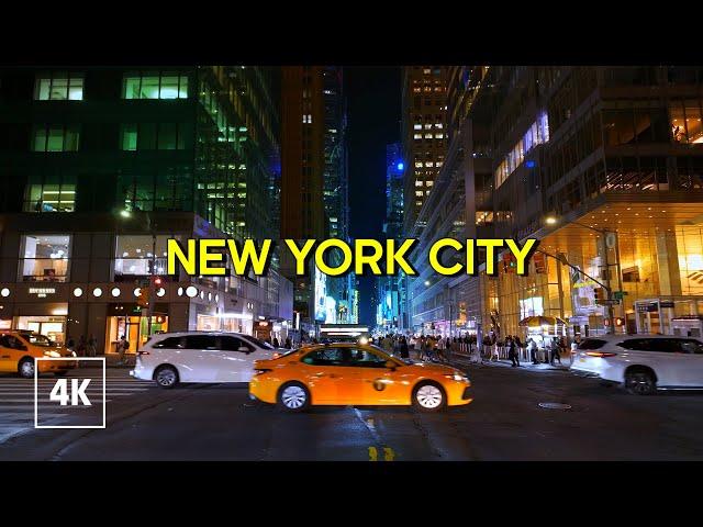 New York Night Walk - 5th Avenue, Walking Tour 4K