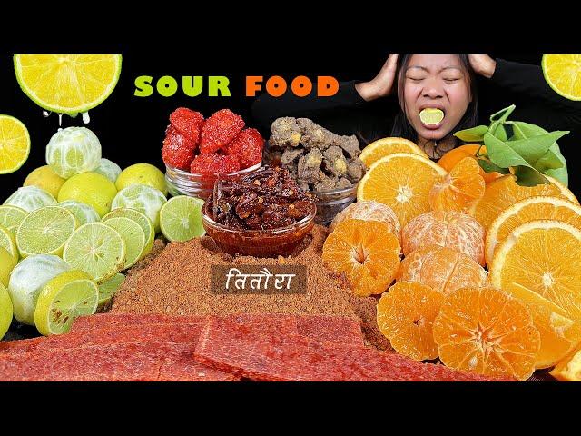 Sour Food Challenge | Eating Different Types Of Nepali Titaura | Lemon & Oranges | Nepali Mukbang