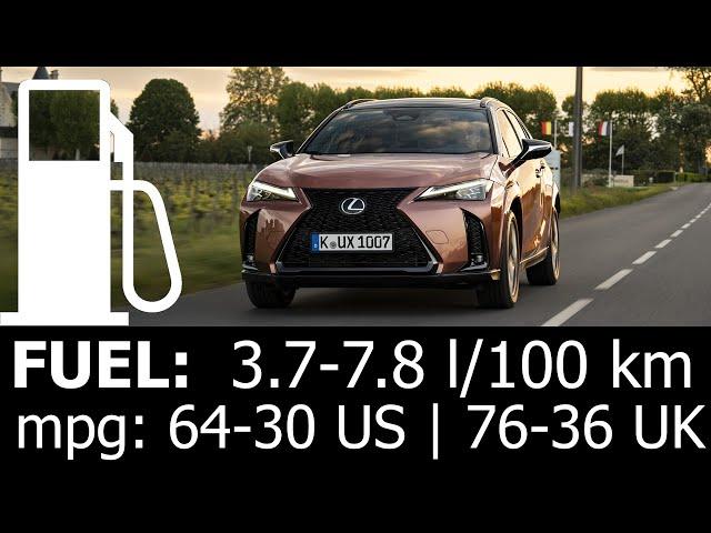 Lexus UX 300h AWD: highway city fuel consumption economy l/100 km mpg range hybrid HEV e-Four