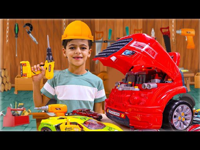 يوسف ميكانيكي تصليح سيارات الاطفال !! Baby mechanic