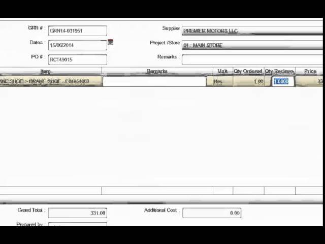 Create A GRN (Goods Receipt Note).