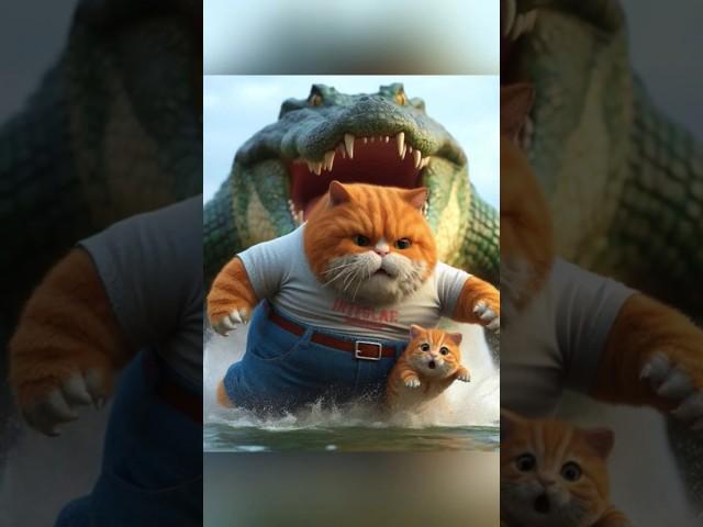 Daddy meow meow fight with crocodile #meow #cat #funny #cats #kitten #unstoppable #shorts @Stocat