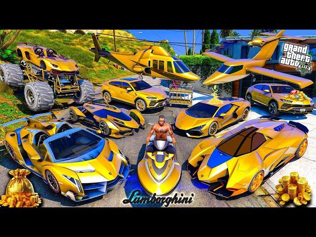 GTA 5 - Stealing SUPER LAMBORGHINI GOLD CARS with Franklin! | (GTA V Real Life Cars #300)