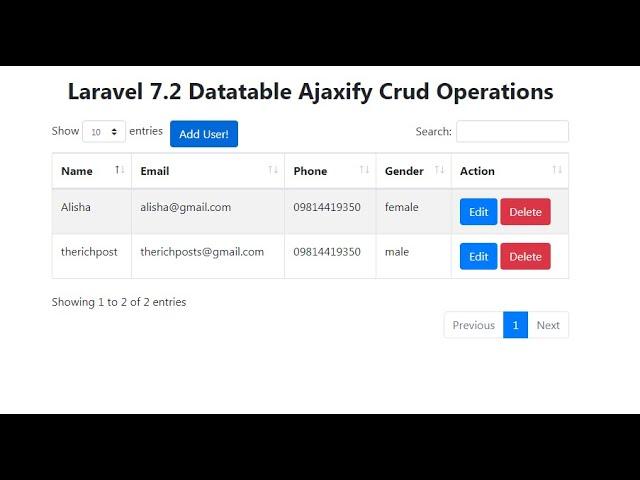 laravel 7.2 Ajaxify Crud Tutorial using jQuery Datatable