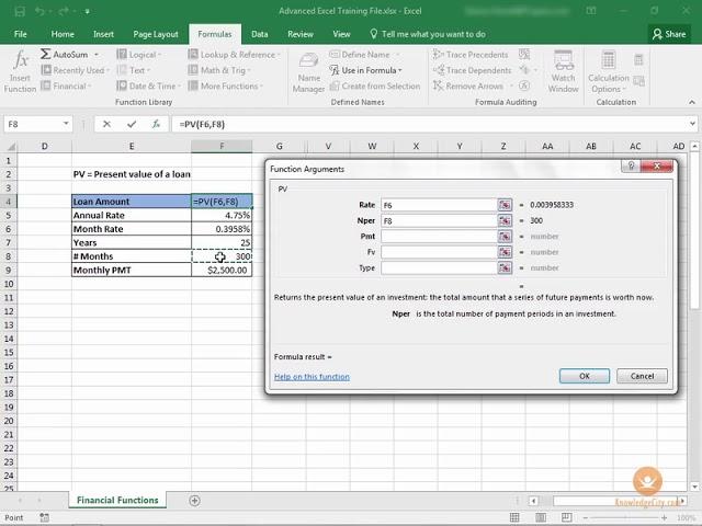 Calculating Present Value in Excel 2016