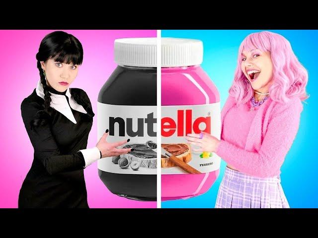 Défi alimentaire ROSE vs NOIR | Wednesday vs Enid des snacks d'une couleur par Gotcha